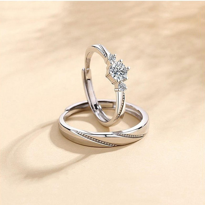 1+1 커플링 심플 결혼 반지 큐빅 반지 조절 가능 발렌타인데이 선물 생일 기념일 선물 X2501J04