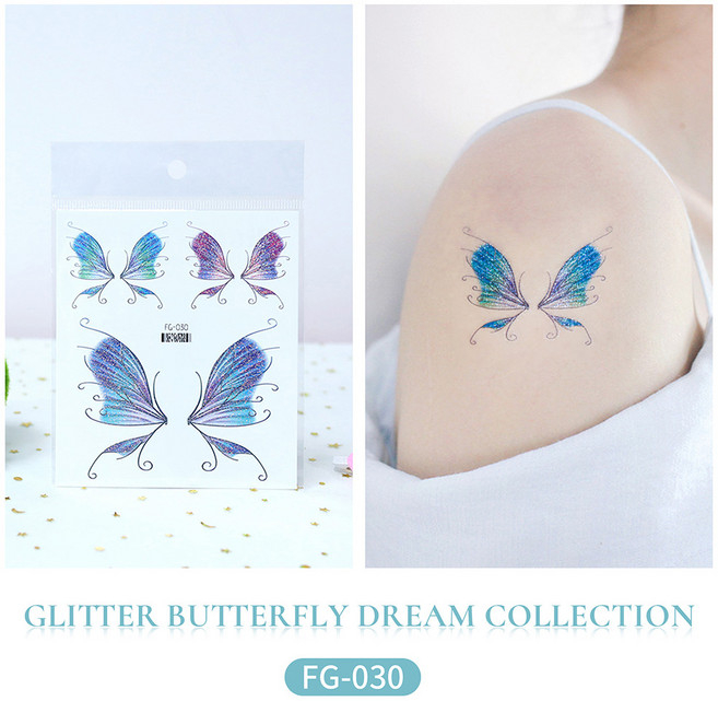 FG-007 夢幻天使翅膀紋身貼紙 防水持久, 1個, FG-30