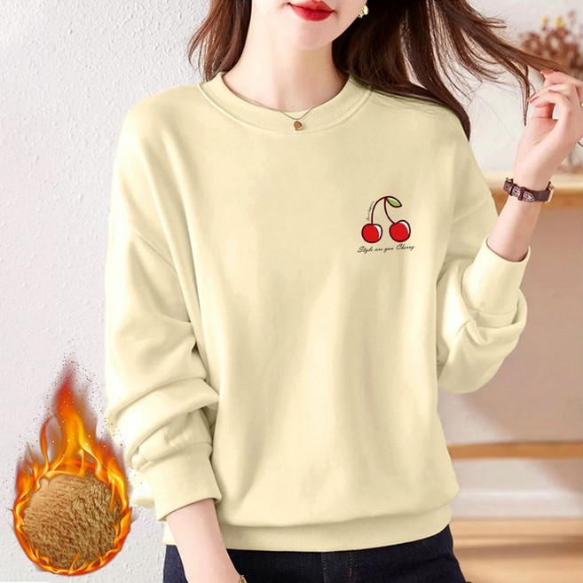 스타일아유 루즈핏 가을 겨울 따뜻한 라운드넥 티 체리 프린팅 귀여운 데일리여자 기모 맨투맨 TS2252