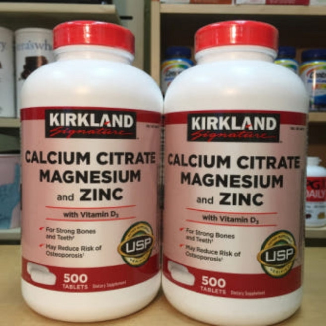 [정품 미국 배송] 커클랜드 칼슘 시트레이트 마그네슘 아연 비타민 D3 500정-2개 (타블렛) Kirkland Calcium Citrate Magnesium 500tab, 1세트, 1000정