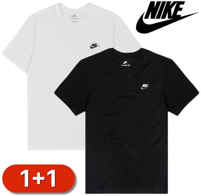 [매장발송] 나이키 남여공용 반팔티 1+1 라운드 티셔츠 면 스우시 운동 헬스 트레이닝 러닝 축구 족구 자전거