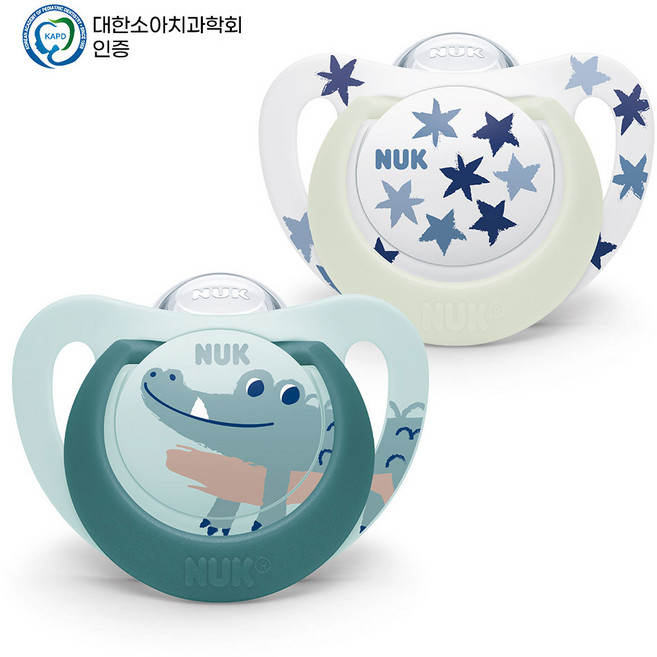 누크 스타 데이 앤 나이트 야광 노리개젖꼭지 2종 세트, S3(18~36개월, 청록, 1세트