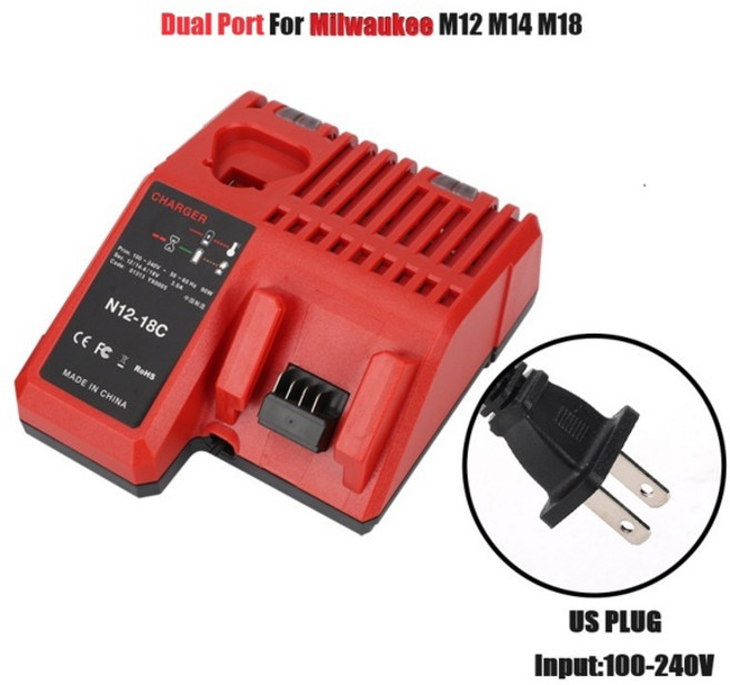 3A 12V 14V 18V 고속 리튬 이온 배터리 충전기 밀워키 M12-18C 듀얼 포트 다중 전압 리튬 이온 M12 M18 호환, [00] 번들 1, [01] Dual Ports US Plug