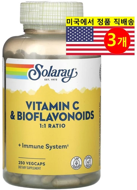 솔라레이 비타민C 및 바이오플라보노이드 베지 캡슐 250정, 3개 - 쿠팡