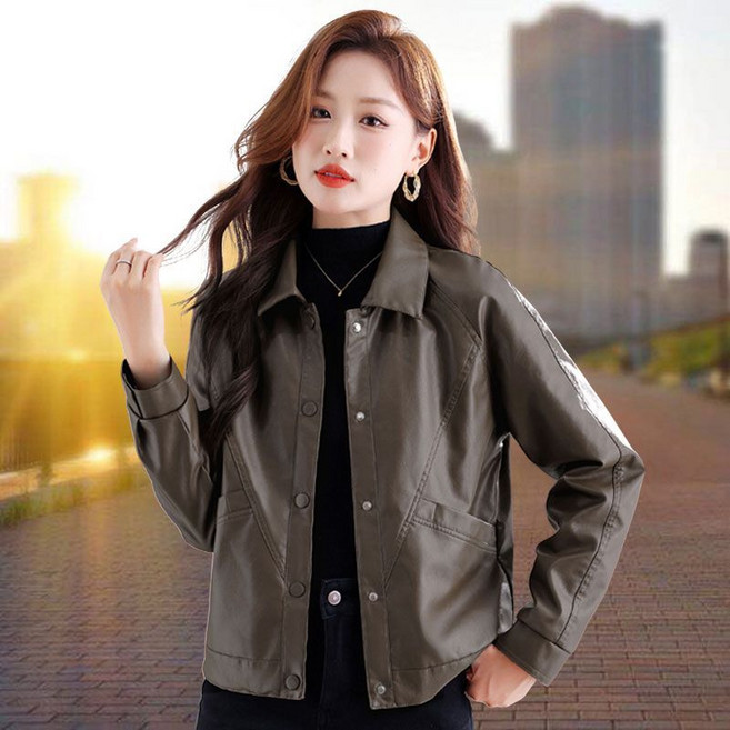 봄 가을 중년 여성 가죽 자켓 빅사이즈 슬림핏 가죽 자켓 캐주얼 패션 엄마용 아우터 YXF