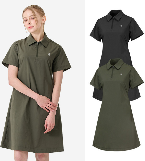 김영주 여성 컴피 반집업 카라 원피스 기능성 스판 나일론 반팔 루즈핏 원피스