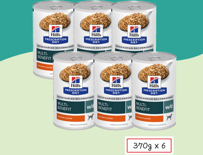 )당일발송( 힐스 독 wd w/d 캔 370g x 6개 강아지 다이어트 체중관리 비만 처방식사료 multi benefit chicken flavor 6캔