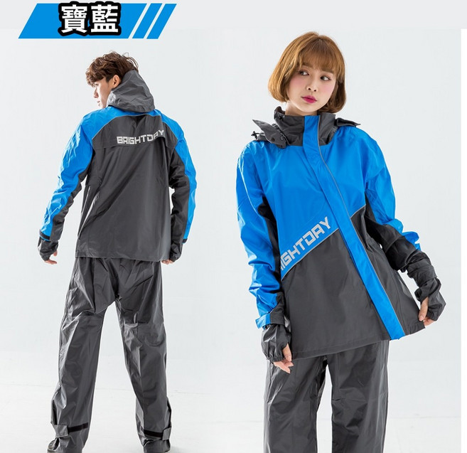 奧德蒙兩件式雨衣 斜開防水 雙層雨帽 透氣反光快乾, 寶藍色,５ＸＬ號
