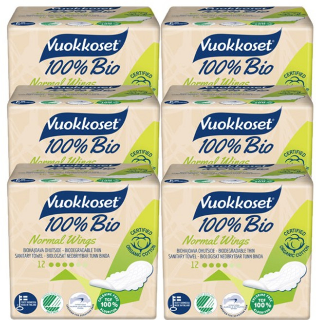 뷰코셋 바이오 노말 윙 소형 생리대, 12개입, 6개