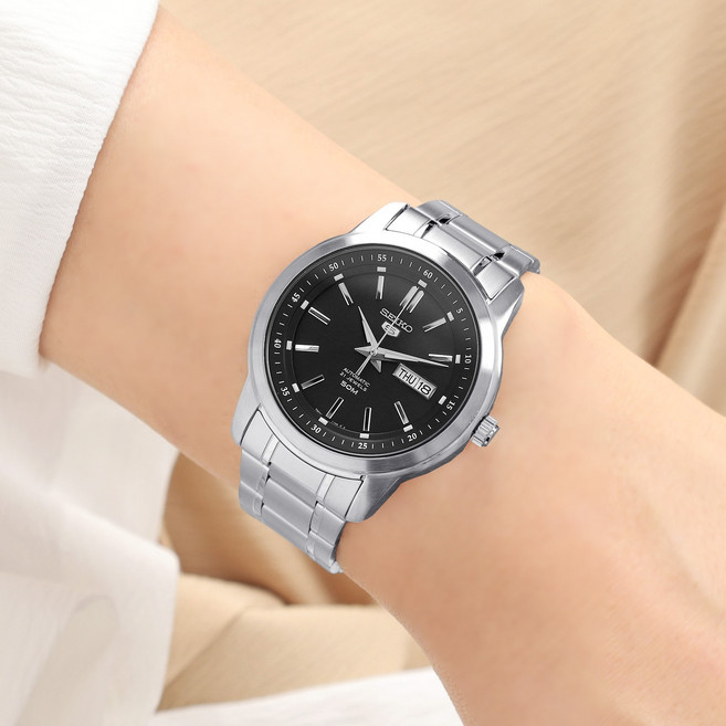 세이코5 남성 오토매틱 데이데이트 블랙 메탈시계 SNKM87K1