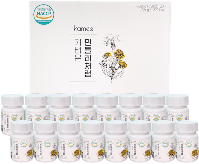 KAMEE 카미 가벼운민들레처럼 고함량 민들레 브로멜라인 16병, 720정, 16개