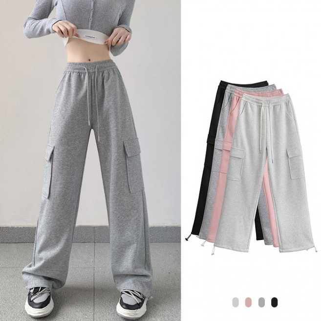 2 in1 하이웨스트 트레이닝 아메리칸 여성 카고팬츠 체형커버 건빵 와이드 조거팬츠