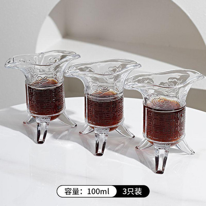 玻璃杯 仿古茶杯 秦始皇爵杯 古代帝王杯 三足杯 創意酒杯 搞怪杯子, 1個, 大號帝王杯三隻裝