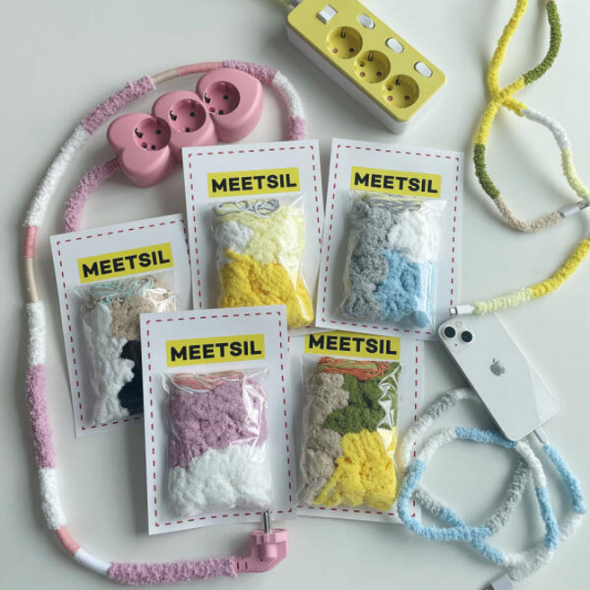 멀티탭 케이블 커스텀 꾸미기 뜨개 코드삭스 DIY 충전기 커버, 03.충전선용 화이트옐로우, 색상