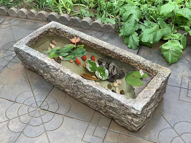 대형 사각 돌수반 정원 돌화분 마당 화단 어항, 길이 40-50cm