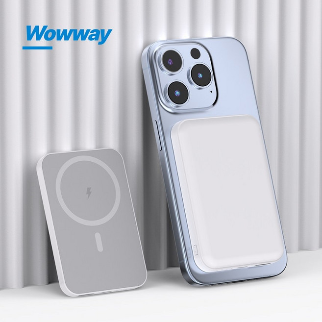 WOWWAY 맥세이프 호환 보조배터리10000mAh 대용량 초고속충전 PD+QC 3.0 기내용 C타입 무선 보조밧데리, 1개, 화이트