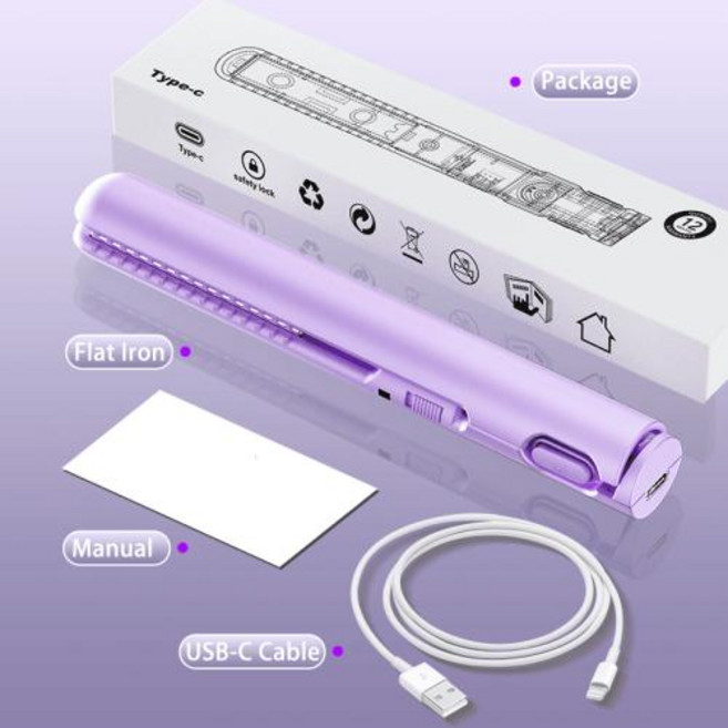 미니 머리 직선기 전원 공급 장치 휴대용 경기자 플랫 아이언 가정 및 여행용 헤어 다리미, Purple