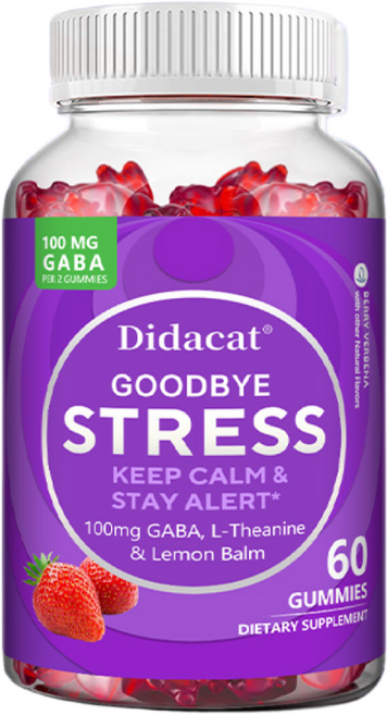 가바 L-테아닌 레몬밤 100mg 함유 젤리 - 맛있는 딸기맛 비건 젤리, 2개, 60회분