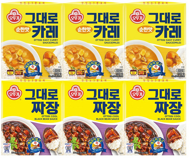 오뚜기 그대로카레 순한맛 200G 3개 + 그대로 짜장 200G 3개, 6개