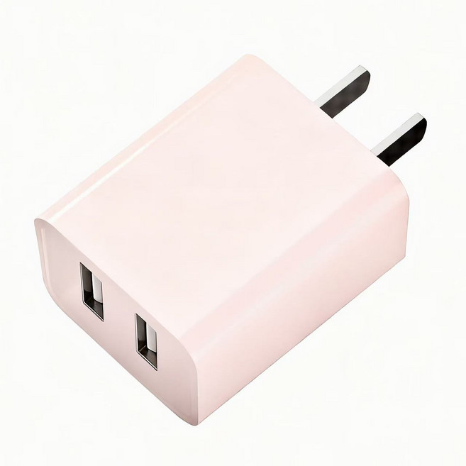 5V2A USB雙口充電頭/豆腐頭, 蜜桃粉, 1個