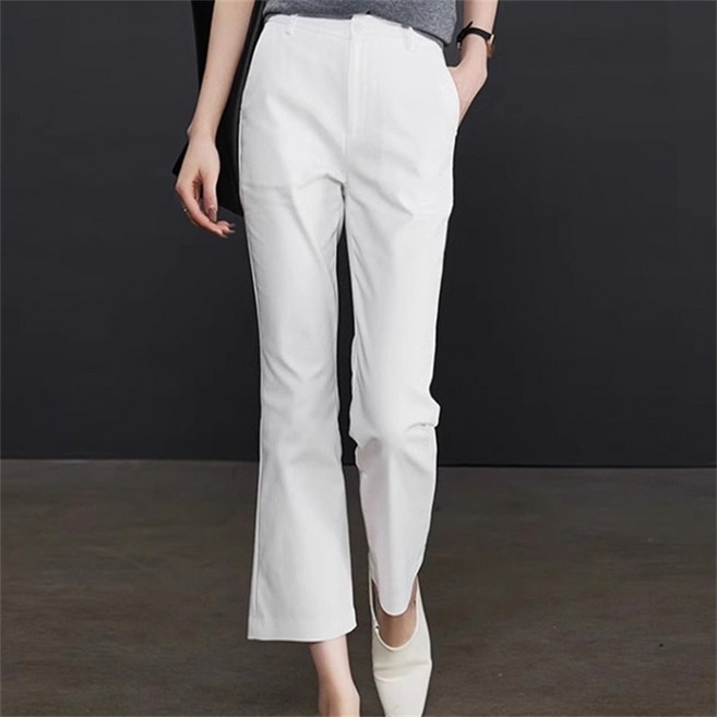 AOKADA 여성 봄 가을 하이웨스트 세미 부츠컷 팬츠 키작녀 9부 바지 슬랙스