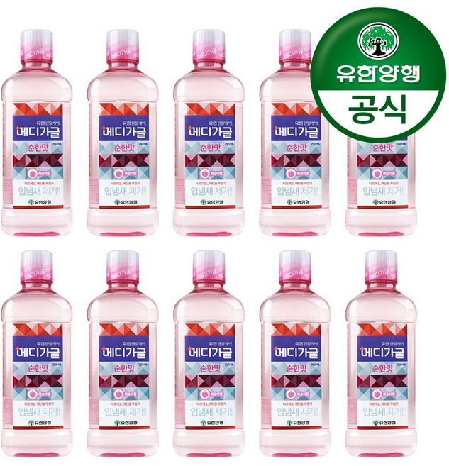 메디가글 순한맛 구강청결제 복숭아향, 750ml, 10개