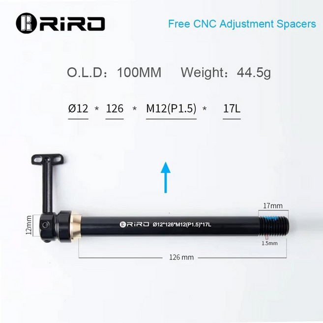 RIRO 자전거 쓰루 액슬 레버 포크 샤프트 허브 M12xP1.5 12*120 15x100 퀵 릴리즈 스케이버 MTB 로드 바이크, 12mm-126mm
