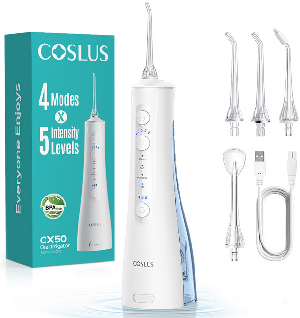 COSLUS 코슬루스 휴대용 구강세정기 IPX7 급방수, 하얀색, C50