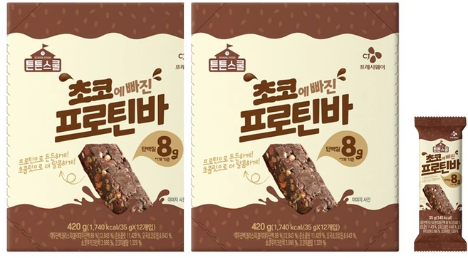CJ 튼튼스쿨 초코에 빠진 프로틴바, 2개, 420g - 쿠팡
