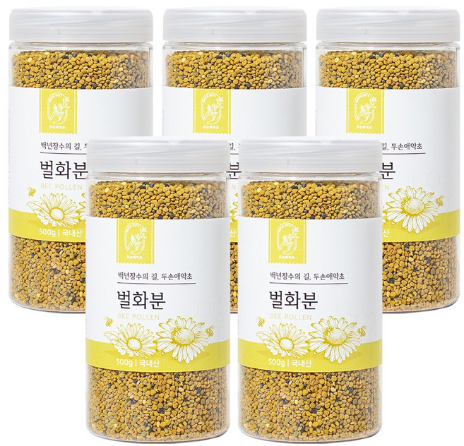 두손애약초 국산 먹는 벌화분 식용 비폴렌 꿀벌화분, 500g, 5개