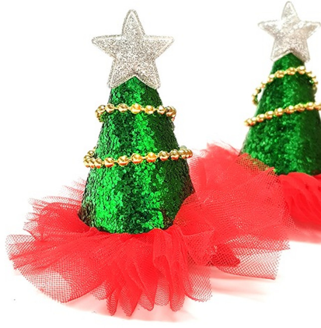 2개) 그린트리 크리스마스 산타모자 머리핀 집게핀 크리스마스 파티룩 소품 파티용품