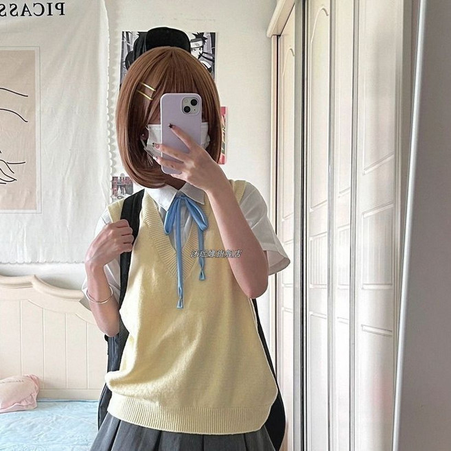 輕音少女 平澤唯 學院風 JK制服 套裝, 1個, 短袖寬松襯衫 單件2XL