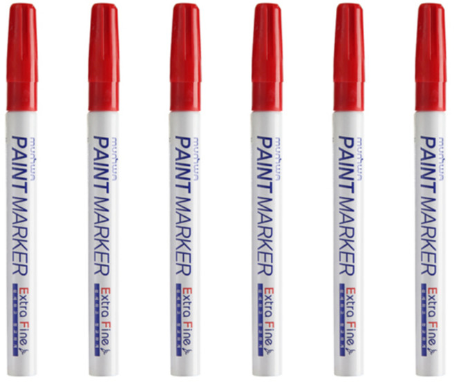 문화 팁 페인트마카 1.0mm 매우가는닙 PAINT MARKER / 페인트마카펜EF 문화연필페인트마카 페인트마카슬림 얇은페인트마카 흰색페인트마카 페인트마카금색 문화페인트마카, 6개, 레드