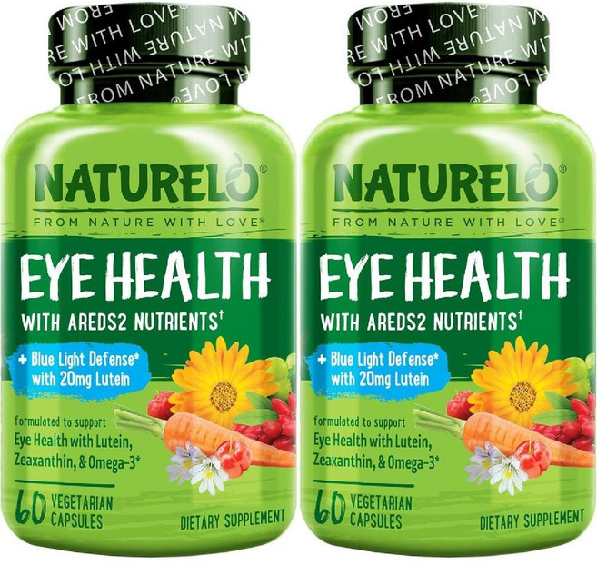 NATURELO 눈 비타민 - AREDS 루테인 제아잔틴 C E 아연 DHA가 함유된 2가지 포뮬러 영양소 안구 건조증 시력 건강을 위한 보충제 베지 캡슐 120정(2팩), 120정