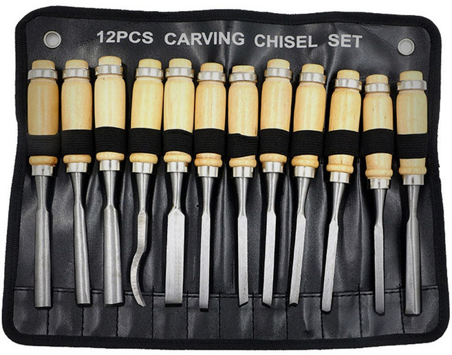 솔리드 목공용끌 목공끌 12PCS 목공 공구 칼 조각칼 조각도 조각기 목공예, 솔리드 목공끌 12종 세트