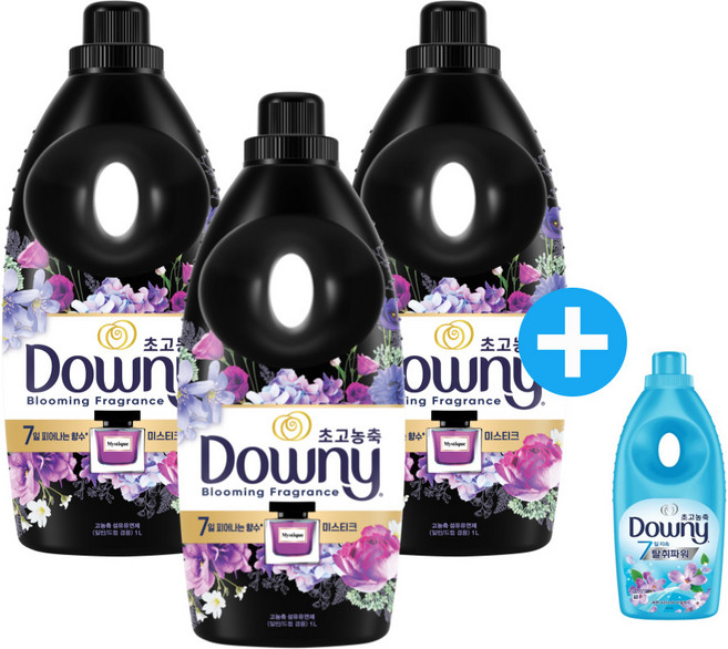 다우니 섬유유연제 퍼퓸 블랙 미스티크 본품 세트 1L x 3p + 200ml, 1세트
