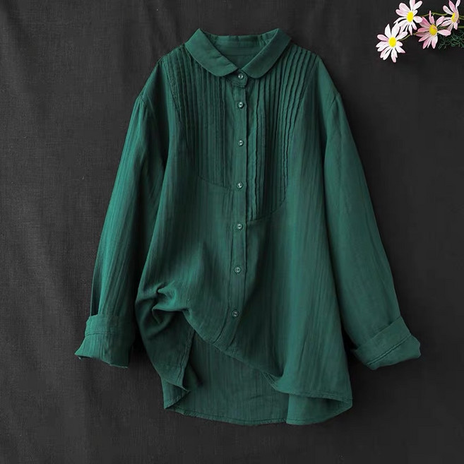 아이엠몽 여성용 루즈핏 카라 아코디언 슈망 셔츠