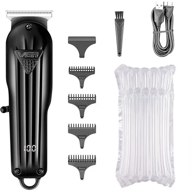 VGR 남성용 전문 헤어 클리퍼 전기 T-블레이드 헤어 커팅 머신 0mm LED 디스플레이 이발 트리머 V-982, 01 without box