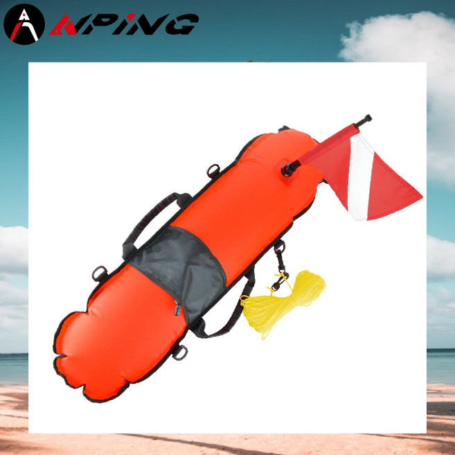 ANPING 魚雷浮標 配旗子與信號警示, 潛水漁獵充氣浮球, 橘色