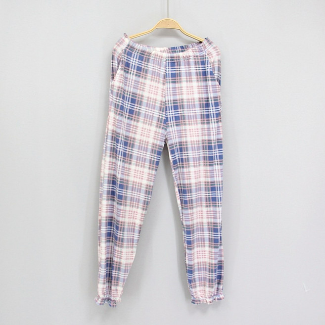 [서울양품점] 여성 피치기모 체크 시보리바지 잠옷 여자 실내복 홈웨어