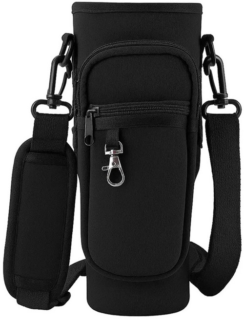 투데이리빙 텀블러 파우치 가방 멀티 포켓 물병 파우치 벨크로 잠금 텀블러백 쿠션 주머니 스트랩 물통 보틀 케이스 1.18L 887ml 호환, 1개, 블랙