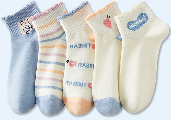 쿠밍 여성용 패션 데일리 코디 포인트 단목 발목 양말 5켤레 마카롱 버전