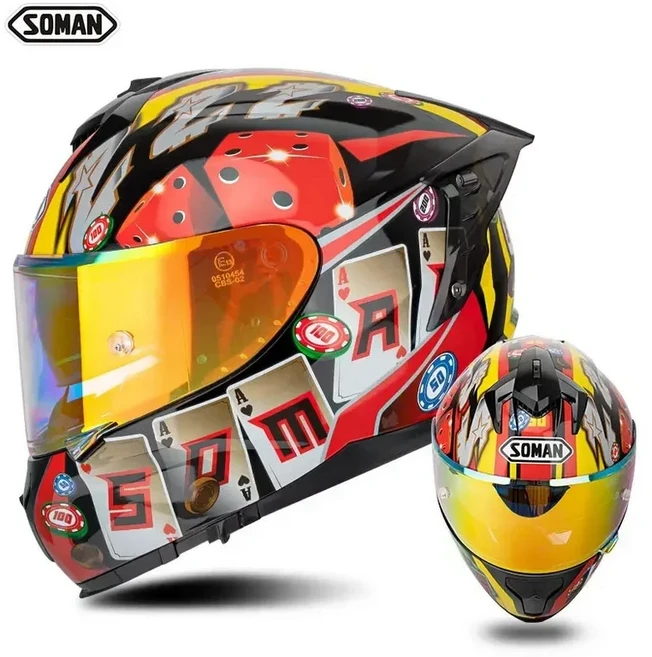 SOMAN DOT 인증 오토바이 헬멧 듀얼 렌즈 – 블랙 선스크린 렌즈 저소음 트랙 레이싱 스타일 BMW 및 Harley, 03 XXL, 01 4