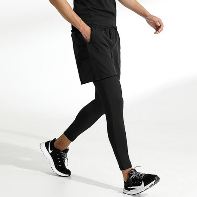 퍼핀 남녀공용 2in1 일체형 롱레깅스 반바지 워터레깅스 (10부 긴바지), 블랙