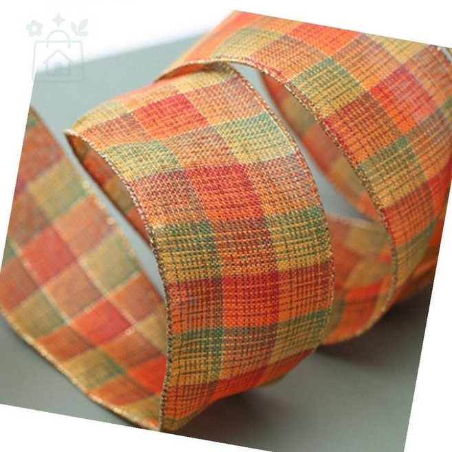 루다스 리본원단 장식용 리본 오렌지그린 체크 6cm 3M