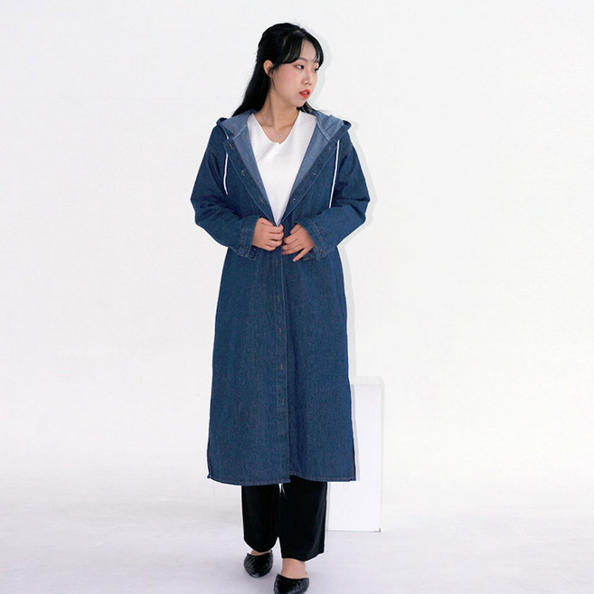 아로하스타일 여성 데님 후드 롱 자켓 캐주얼자켓