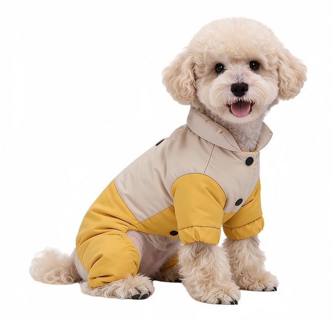 메이플 강아지 겨울옷 올인원 하네스 반려견 패딩 따뜻한 애견 의류 고양이 소형견 중형견, 1개, 옐로우