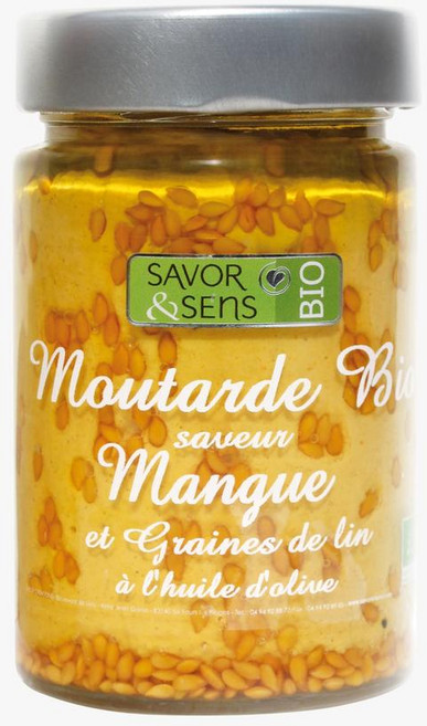 프랑스 세이버 앤 센스 Savor & Sens 올리브 오일을 곁들인 유기농 망고와 아마씨 맛 머스타드 190g, 2개, 130g