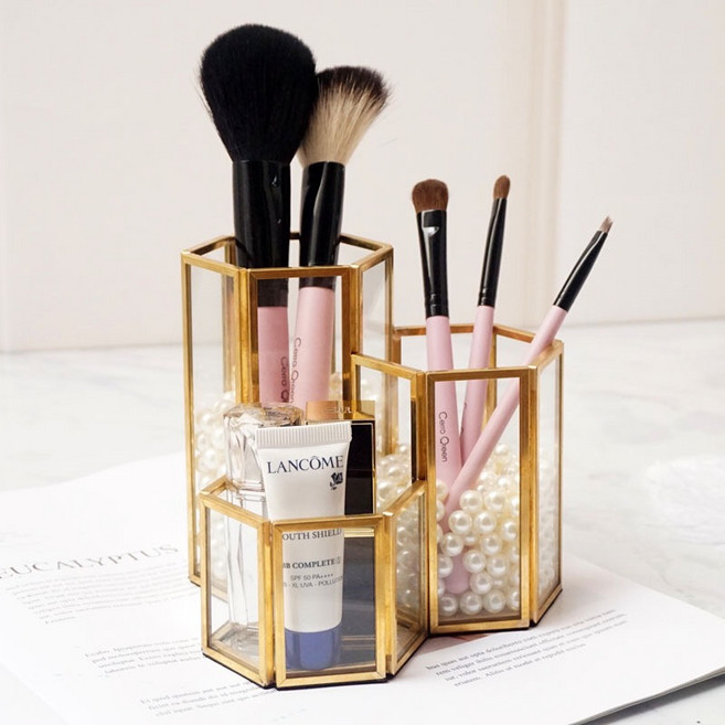 브러쉬 꽂이 펜슬 정리함 골드 3단