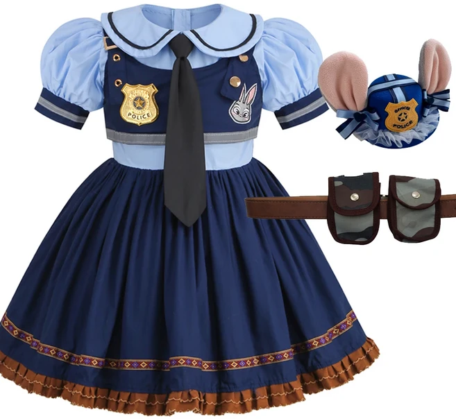 주디 코스프레 의상 어린이 카니발 파티 드레스 소녀 넥타이 머리 장식 벨트 양말 경찰 역할 놀이 영화 유, 03 100cm, 11 Judy Dress J